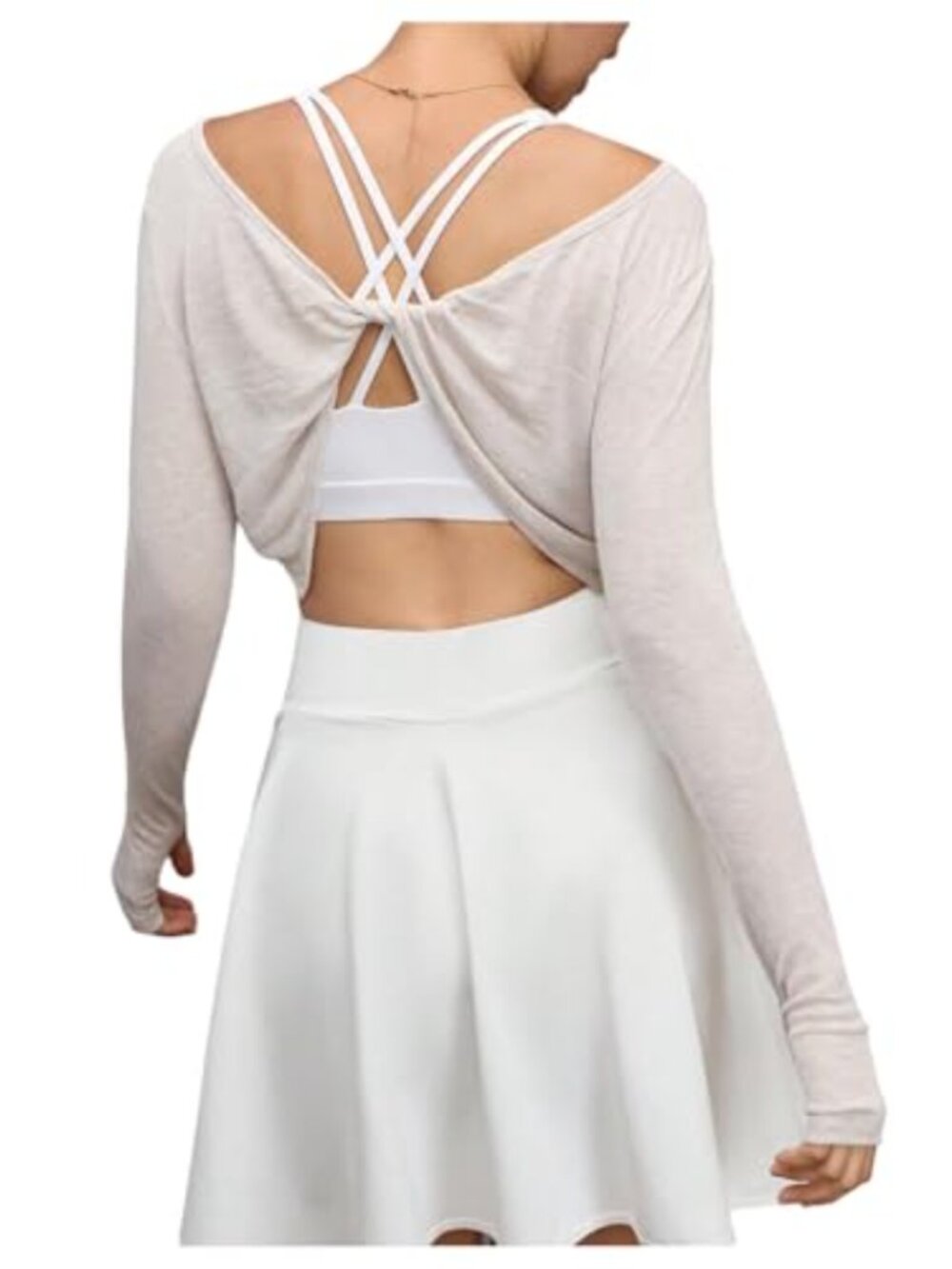 Twist Back Long Sleeve Crop Top with Thumb Hole Yoga Workout Shirt